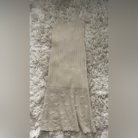 ZARA Pointelle Knit Dress Ecru Size M-L - Picture 5 of 8